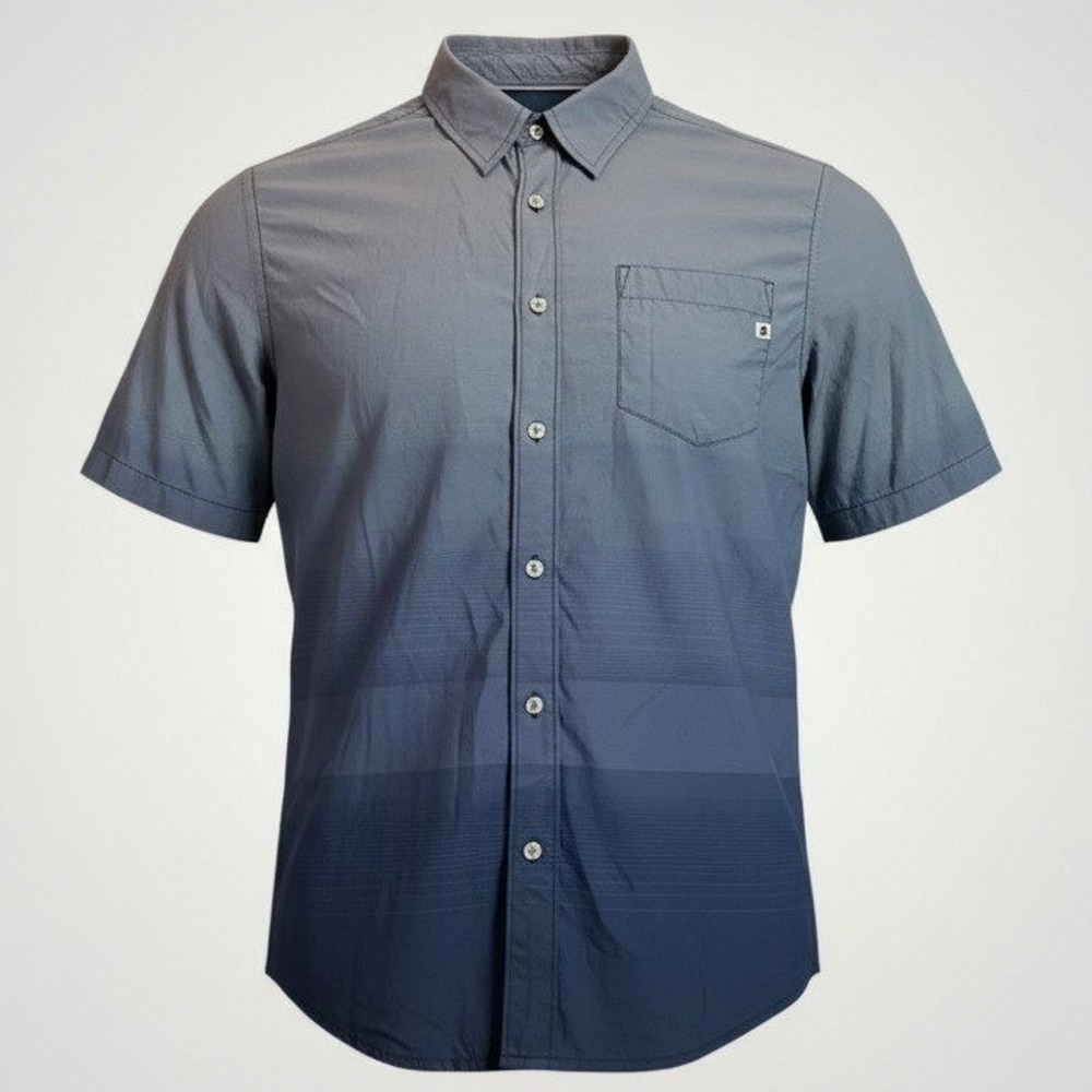 Marmot‎ Button Up Shirt Mens Medium Blue Gradient Ombre Striped Outdoor Hiking
